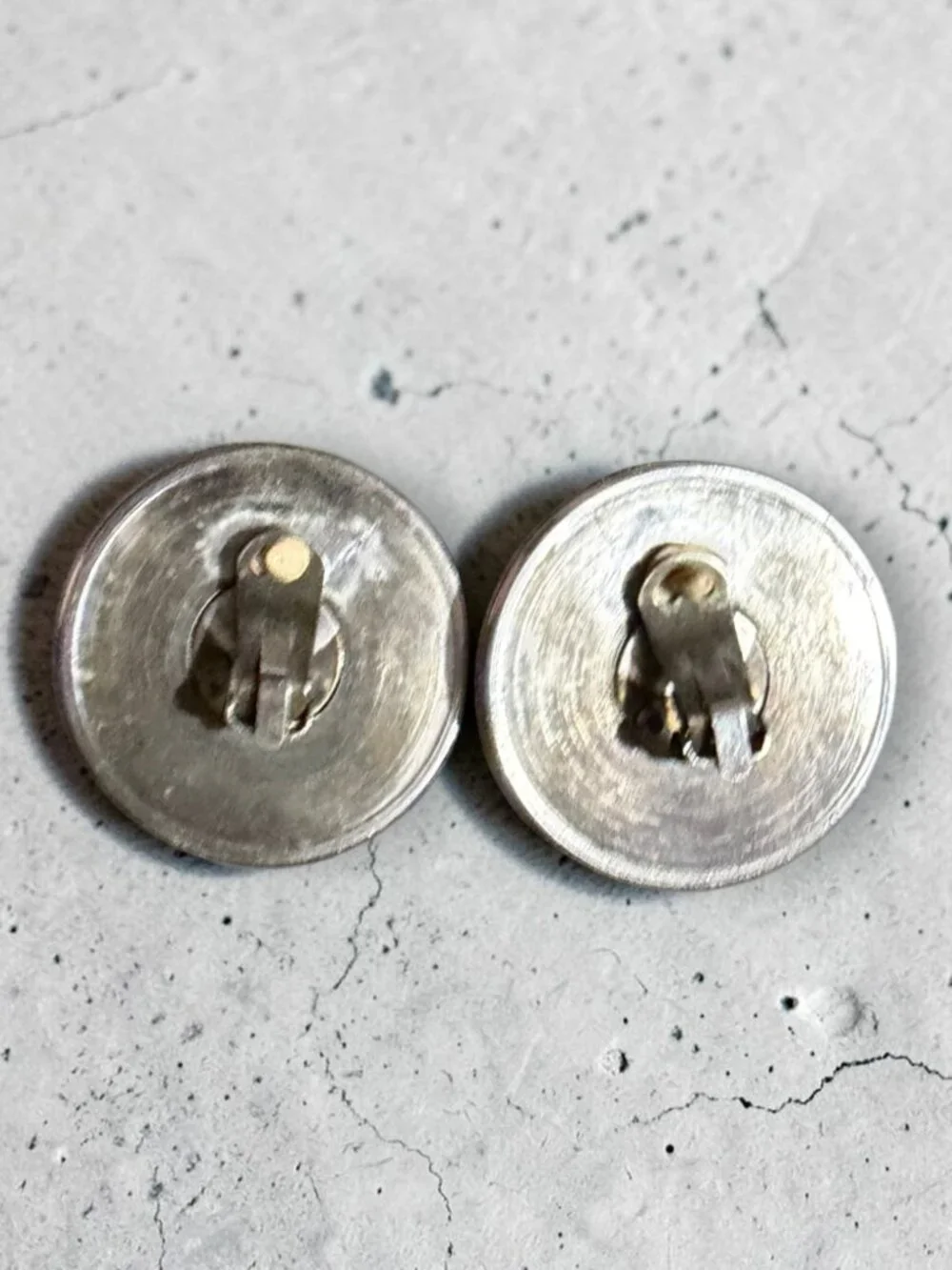 Vintage Navy Blue Oversized Dome Clip On Earrings Silver Tone 80s Statement